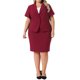 thumbnail image 2 of Agnes Orinda Conjunto de Traje de Negocios para Oficina de Mujer Talla Grande de 2 Piezas con Blazer de Manga Corta y Falda Lápiz con Botón 2X Burdeos, 2 of 8