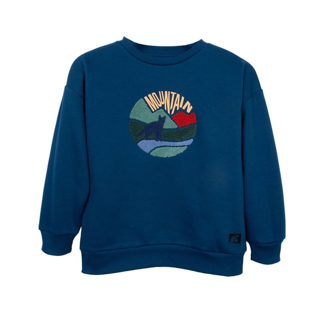Polerón Niño Cuello Redondo Estampado "Mountain" Azul