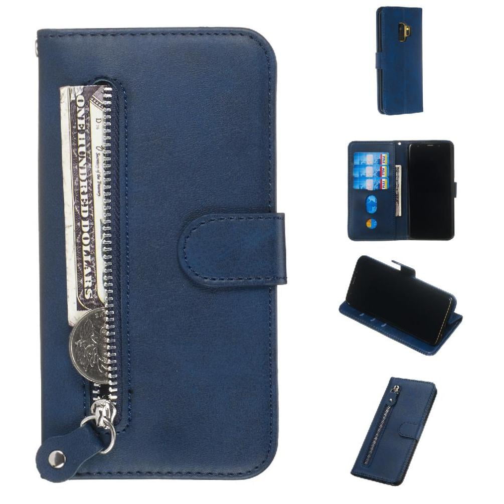 Gangxun - Funda Con Cremallera Para Samsung Galaxy S9, Carcasa Cartera De Cuero Pu Con Soporte Y Tarjetero