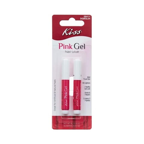 Pegamento Para Uñas Kiss Pink Gel Con 2 Cuentagotas (1 Paquete)