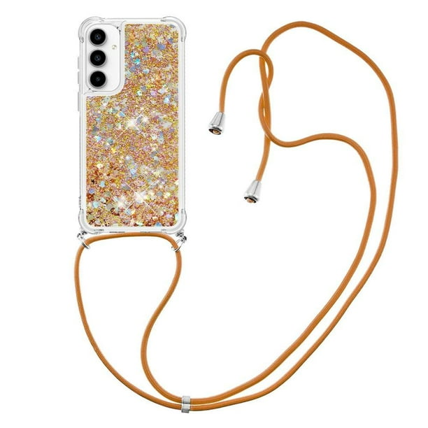 Funda FOXDOCK para Samsung Galaxy A55 con Cuerda Ajustable, Brillo Líquido, Protección Antigolpes y Lente – Ideal para Regalo