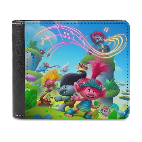 Trolls Cartera de Cuero PU para Hombres, Tarjetero Bifold Delgado, Cartera Minimalista de Cuero Sintético Suave