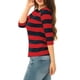 thumbnail image 4 of INSPIRE CHIC Camisetas a Rayas de Regreso a Clases para Mujer Ajuste Ceñido Mangas al Codo Cuello de Barco T-Shirt L Rojo Azul, 4 of 7