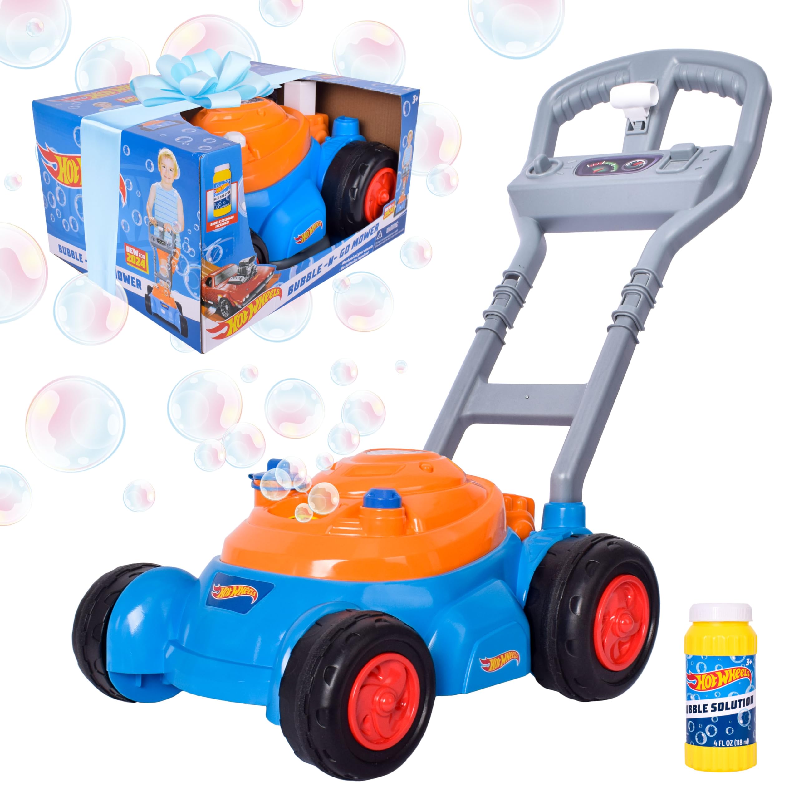 Cortadora De Césped Bubble Hot Wheels Para Niños Pequeños Con Solución De Burbujas