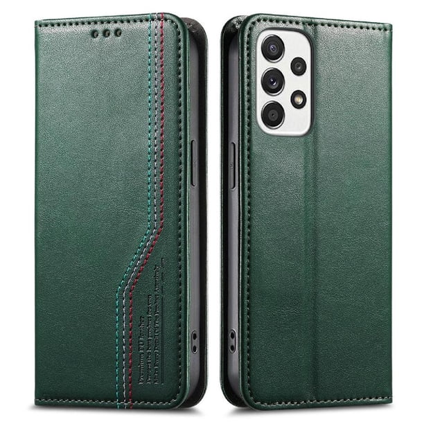 Funda tipo cartera para Samsung Galaxy A53 5G de piel con cierre magnético, ranuras para tarjetas y correa para la muñeca Verde