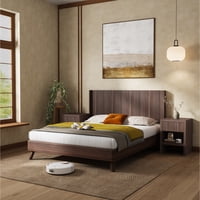 M&Ms - Wood Headboard Queen Size, 64.4"" Wide Wooden Queen Headboard Only, Modern Farmhouse Headboards, Wall Mounted Fluted Panel, Wingback Boho Headboards, Walnut