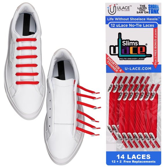 Cordones elásticos U‑Lace Slims sin atar, rojo escarlata, paquete de 14