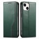 thumbnail image 1 of Funda tipo cartera para iPhone 15 Plus de piel con cierre magnético, ranuras para tarjetas y correa para la muñeca Verde, 1 of 6