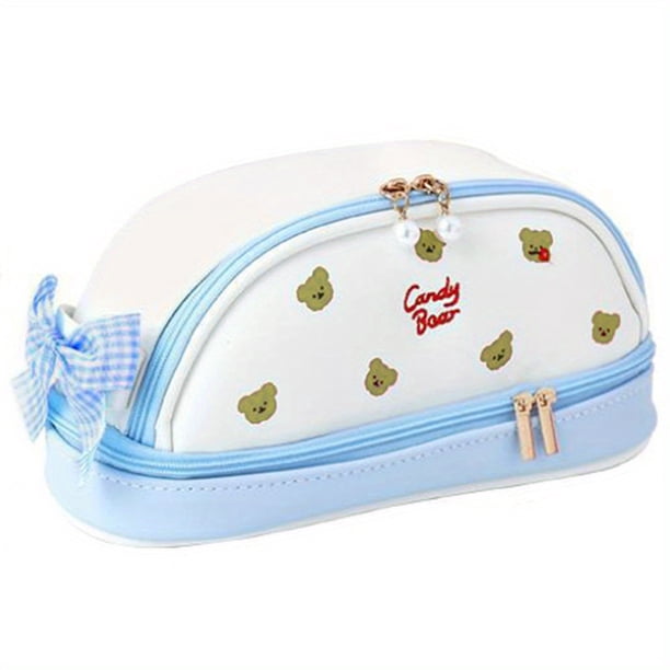 Double-Layer Kawaii Cherry and Strawberry Pencil Case - Large Capacity Portable Stationery Bag for School Supplies