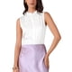 thumbnail image 1 of INSPIRE CHIC Top de satén para mujer elegante sin mangas con cuello simulado plisado y ribete de volantes, blusa de trabajo sólida, tops de tanque de seda S blanco, 1 of 6