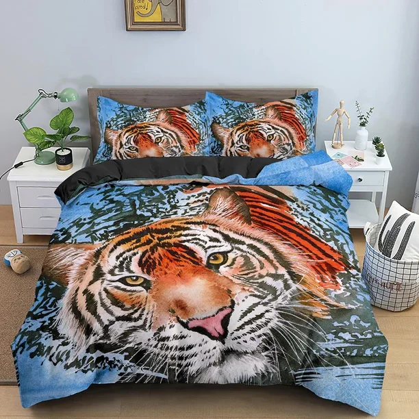 x1206 Bed Sheets Tiger Bedding Set For Bedroom Duvet Cover Animals Comforter Covers Twin Size Quilt Cover With Pillowcase /PCS 3-Piece Bedding Set (1 Duvet Cover + 2 Pillow Shams) nj1206