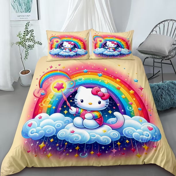 Duvet Cover Cartoon Hello Kitty Comfort Quilt Cover Bedding Set Queen King Size for Children Christmas Gift Home DecorBed Sheets