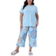 thumbnail image 1 of Agnes Orinda Conjunto de Pijamas de Dos Piezas para Mujer de Talla Grande con Camiseta de Manga Corta y Pantalones Estampados 4X Azul, 1 of 6