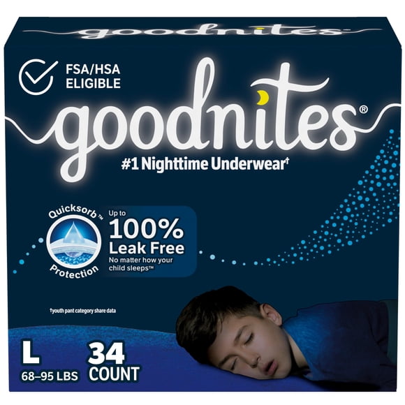 Ropa interior GoodNites para mojar la cama por la noche para niños, talla grande, 68 a 95 libras