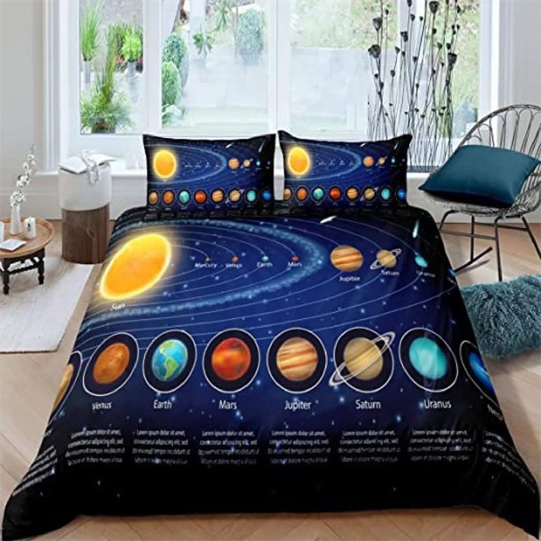 Solar System Duvet Cover Set Microfiber Outer Space Galaxy Bedding Set Universe Planet Astronomy Quilt Cover