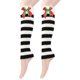thumbnail image 1 of Xiao Hua 3 pares de calcetines negros de punto a rayas para mujer, cálidos, con borde de felpa y lazo, adecuados para uso diario y decoración de fiestas navideñas, talla única., 1 of 3