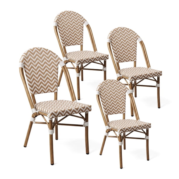 Pack 4 Sillas Exterior Terraza Jardín Ratán Aluminio Apilables Resistentes Parisina Beige