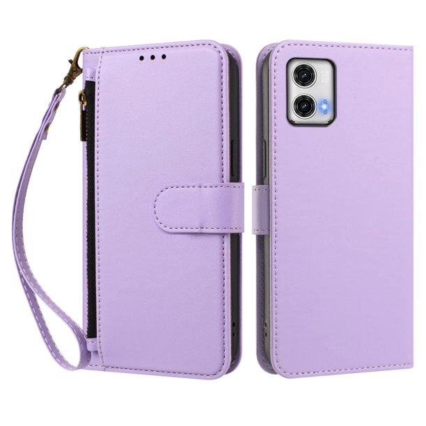 Funda Tipo Billetera para Motorola Moto G73 5G con Soporte y Bolsillo con Cierre Morado