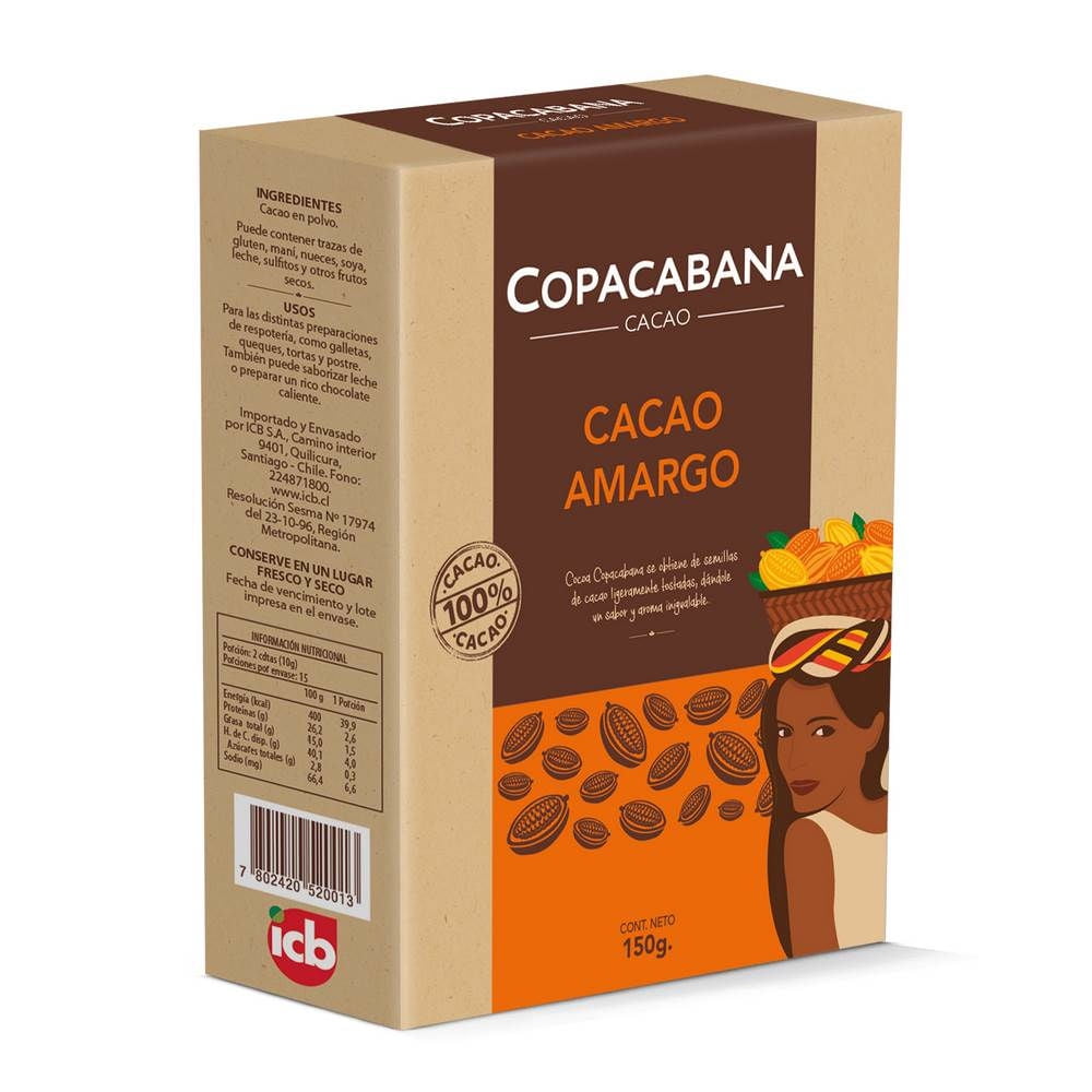Cacao Amargo En Polvo Bolsa 150 g Copacabana