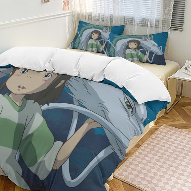 Spirited Away 3-Piece Bedding Set Warm And Comfortable Soft Duvet Cover Bed Set for Boys Girls Kids Adult Bedroom All Season