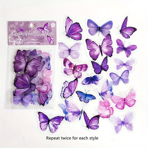 40pcs/pack Kawaii Butterfly PVC Sticker Collection for Diaries, Scrapbooks, and Stationaries - Colorful and Cute Decorative Labels