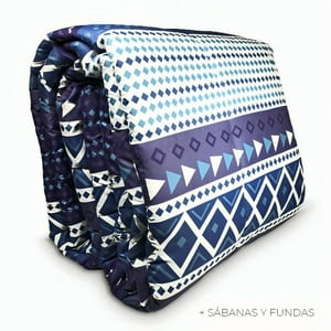Plumón Estampado + Fundas + Sábanas 2 Plazas / Geométrico Azul Blanco – Key Home