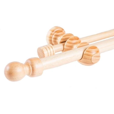 Metalhsa - Set Doble De Barras Para Cortina 1,50 Mt Fijo De Madera Diámetro 19/28 Mm Terminal Bola Color Natural