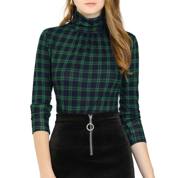 INSPIRE CHIC Blusa de Mujer de Cuello Alto a Rayas de Manga Larga para Fiesta de Navidad para Uso Casual o de Trabajo L Verde