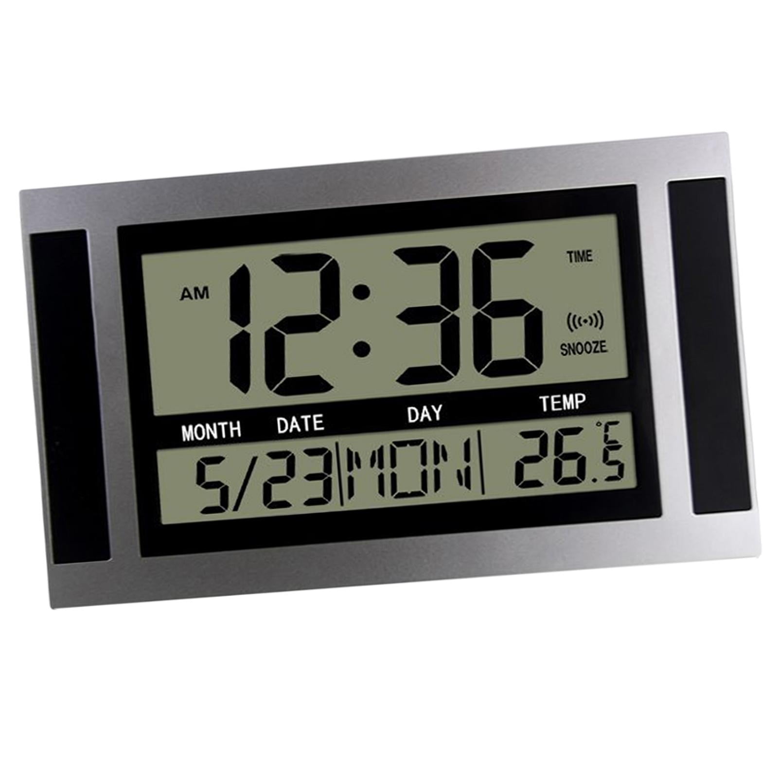Magideal - Relojes De Pared Modernos, Función De Repetición, Funciona Con Pilas, Pantalla Lcd, De Noche, Temperatura Interior, Colgante O Escritorio Digit , Negro Plata C Plata Negro