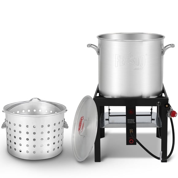 Olla para Hervir Mariscos Feasto 100 QT con Canasta, Quemador y Regulador