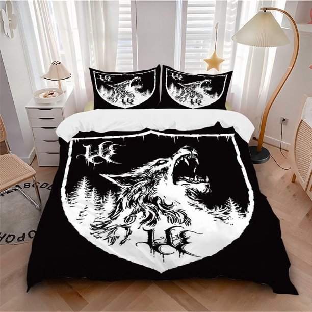 Anime Wolf Crest Bedding - Includes One Quilt Cover and Two Pillowcases (No Core) - Perfect for Bedroom Decor and Guest Room Accessories - Festive Gift Idea.J01