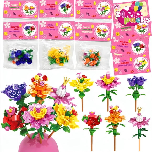 Bloques de construcción WODMAZ con forma de ramo de flores, 24 paquetes para niños
