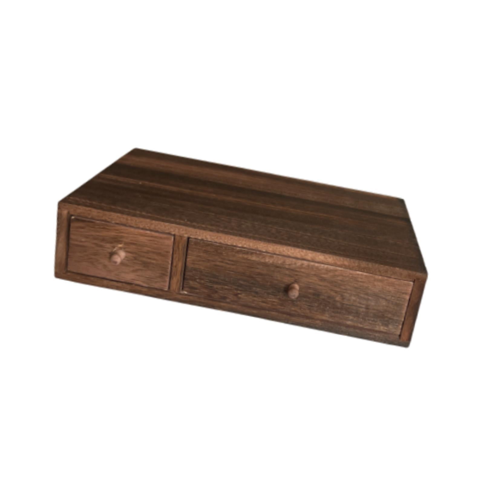 Magideal - Organizador De Escritorio Con Soporte De Joyería De Cajón Organización Rústica Organizador De Maquillaje Caja De Almacenamiento De Mesa Para Tarjetas 2 Cajón