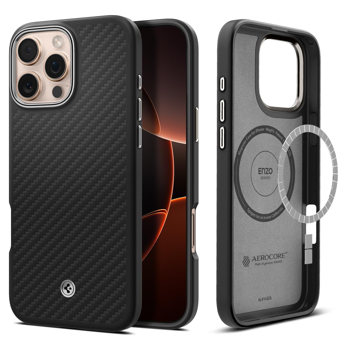 Funda De Teléfono Spigen Enzo Aramid Para Iphone 16 Pro - Negro Plateado