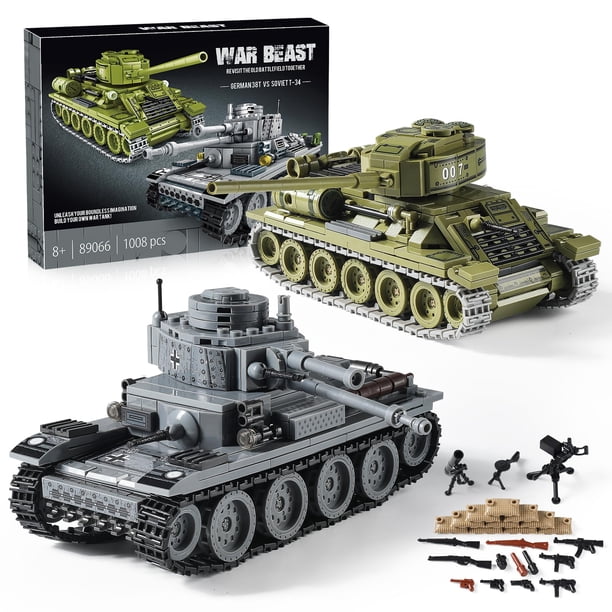 Kit de construcción de juguetes para tanques militares de la Segunda Guerra Mundial T-34 soviéticos y Panzer 38 alemanes (t)