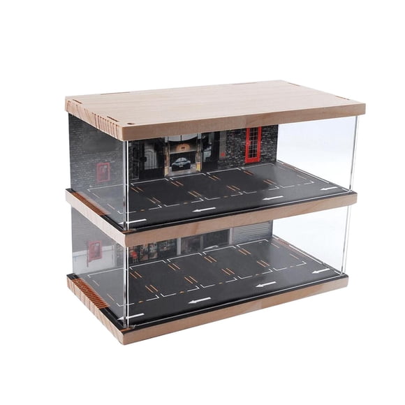 Vitrina De Estacionamiento Diecast Car Garage Contenedor A Prueba De Polvo Diorama Double Deck