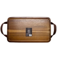 Bandeja Acacia Con Asas De Cuero 35X21Cm Asado Quincho Wayu