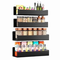 Wakeshome - Estante Magnético 4Pcs Metal Especias Refrigerador Lavadora Negro