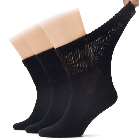 Calcetines holgados de algodón Hugh Ugoli para diabéticos, holgados, negros, 3 pares