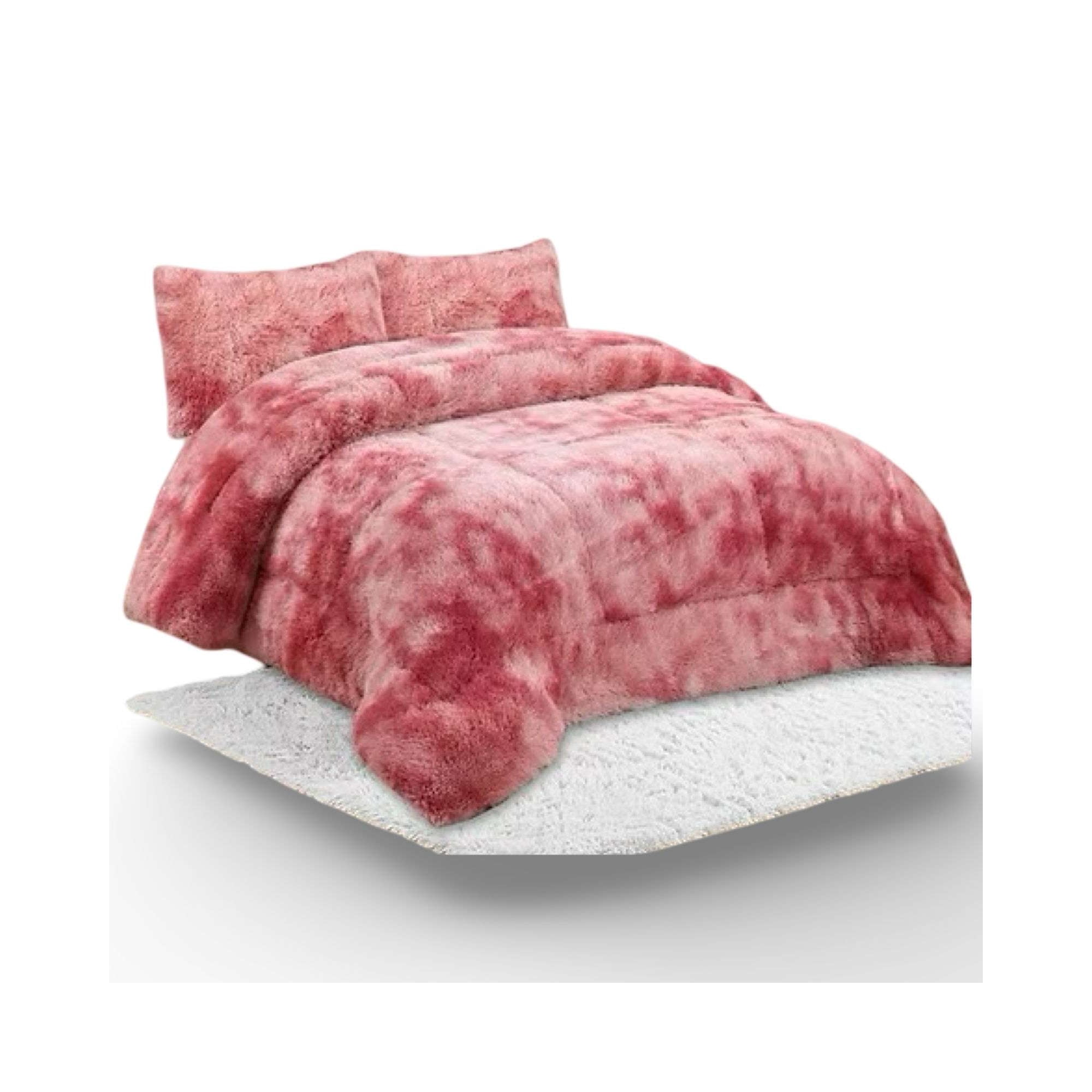 Gran Sol - Plumón Cubrecama Chiporro Peludo Grueso Plaza Y Media Rosado Jaspeado