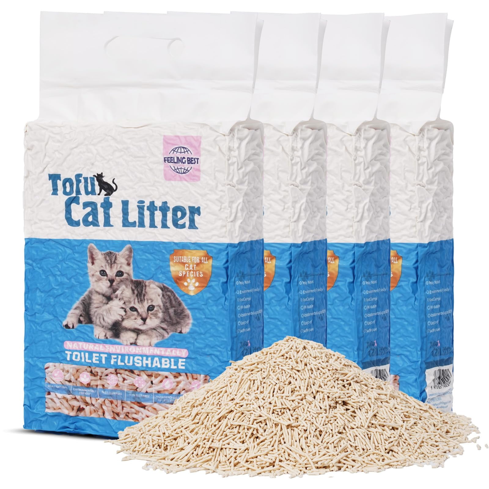 Arena Sanitaria Para Gatos Feeling Best De Tofu 10,2 Kg, Aglomeración Rápida