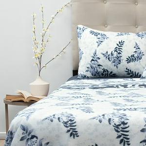 Sábanas Polar Composé 1.5 Plazas / Ramas Blanco Azul – Doral