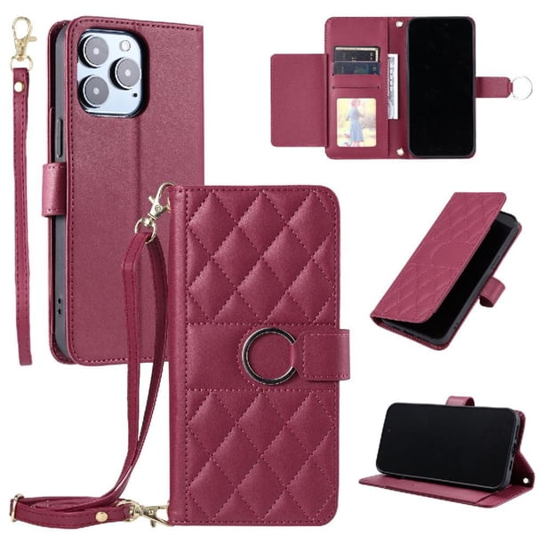 Funda tipo billetera FOXDOCK para iPhone 16 Pro Max – Tapa abatible con correa para mujer