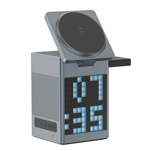 Genérico - Soporte De Carga Inalámbrico Magnético 6 En 1 Con Altavoz Y Reloj Despertador Para Magsafe Iphone 16/15/14 Pro Max Para Airpods Pro Para Apple Watch-Gris