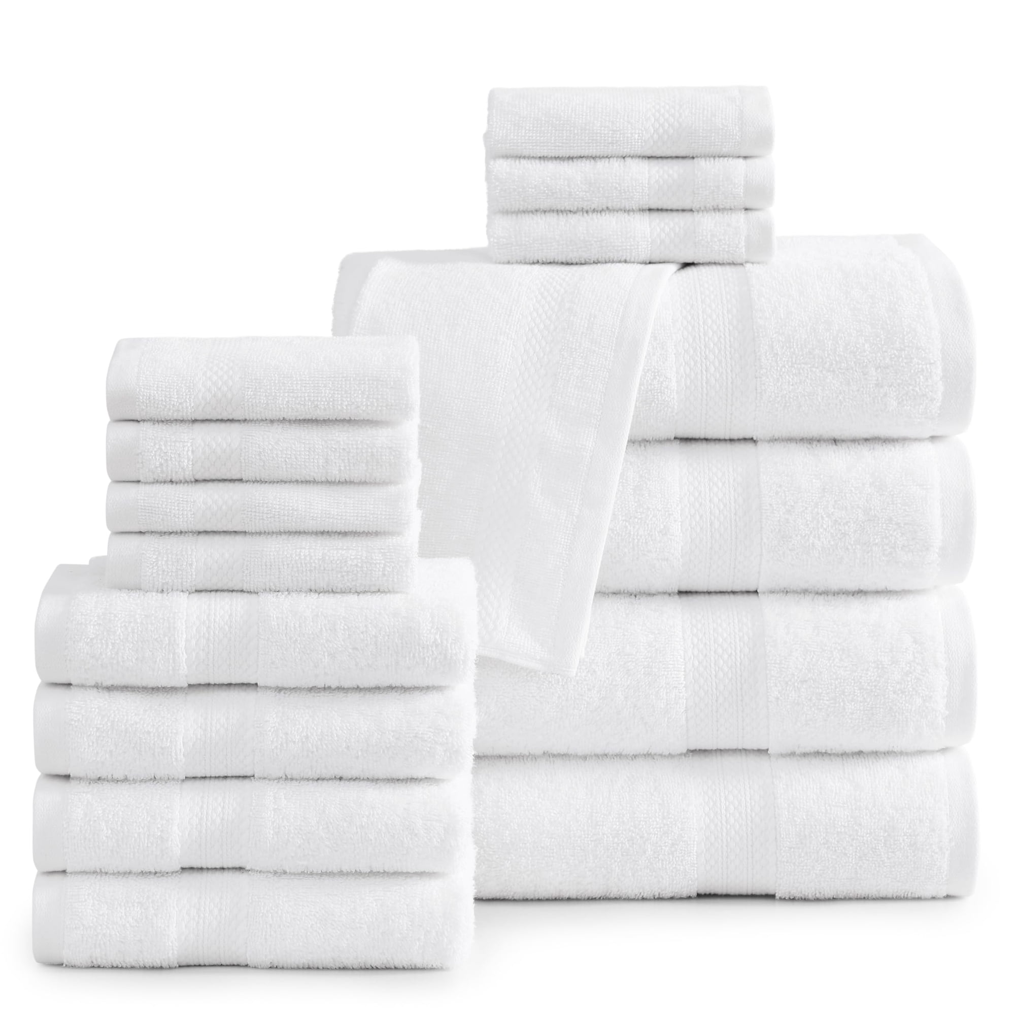 Lane Linen - Juego De Toallas De Baño 100% Algodón Mercerizado 16 Unidades Color Blanco