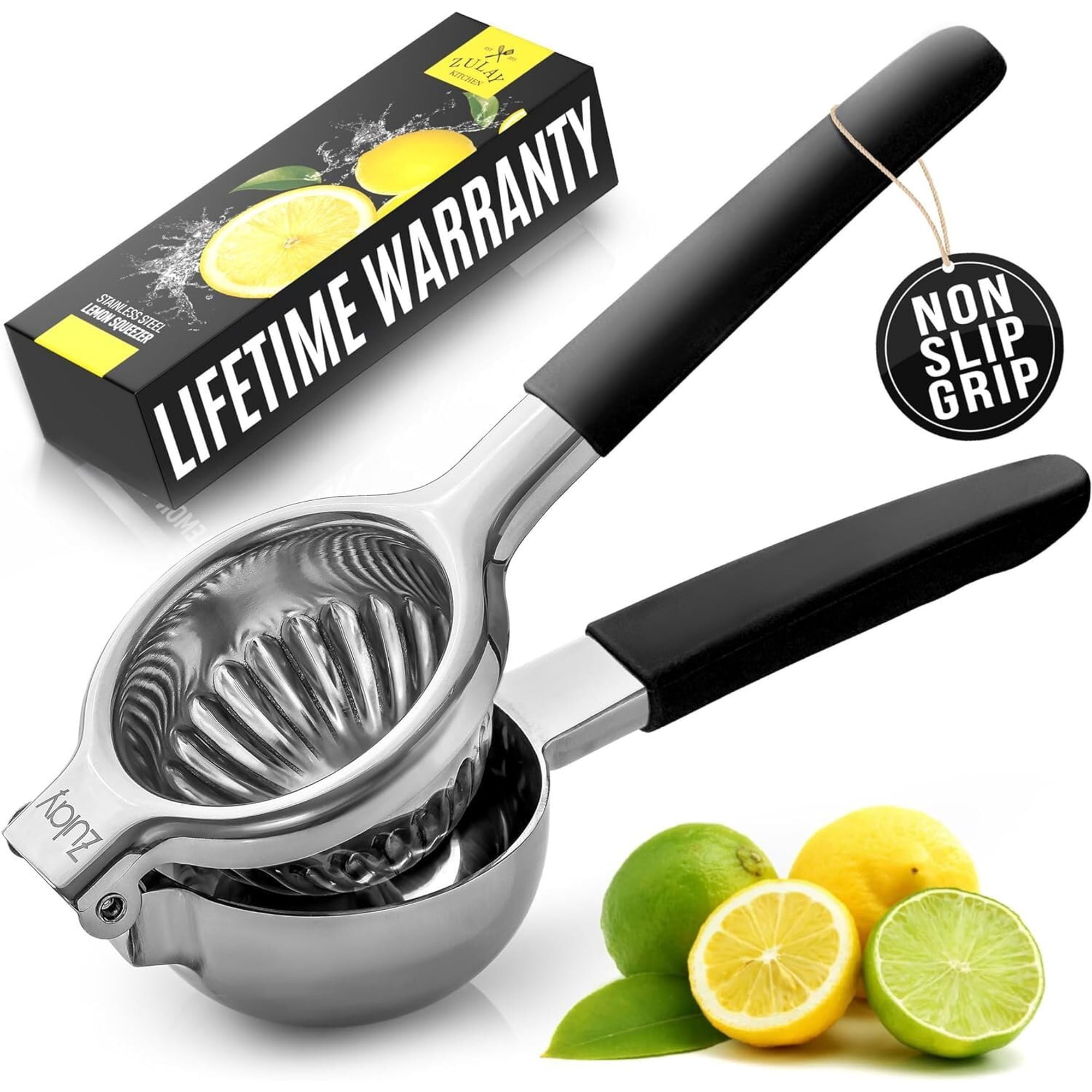 Zulay Kitchen - Exprimidor De Limón Zulay De Acero Inoxidable Con Asas De Silicona, Color Negro