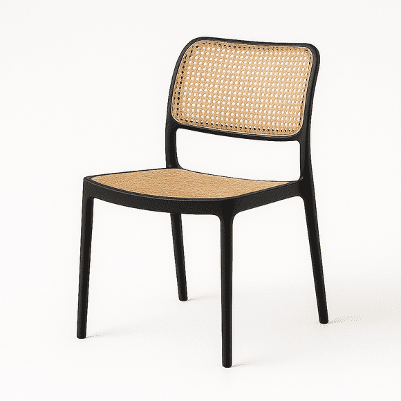 Silla Negra – Textura Ratán, Plástico Reforzado y Estilo Contemporáneo