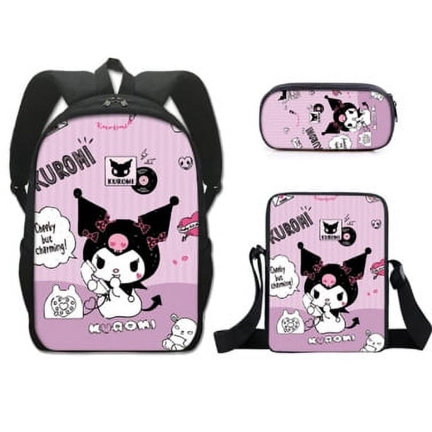 Lovely Kuromi 3Pcs/Set Capacity Shoulder Bags Kawaii Primary Girls School Bags Lightweight Cartoon Backpacks Meal Bag Plush Doll