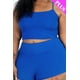 thumbnail image 3 of Saronite Conjunto de Top Corto de Punto Acanalado Liso con Tirantes Ajustables, Shorts Fruncidos y Cinturilla Elástica, Talla Real (Talla Grande para Mujer), 3 of 5