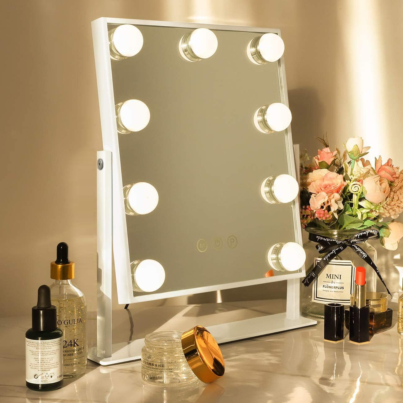 Espejo De Tocador Hansong Iluminado Para Maquillaje, 9 Bombillas Led Con Aumento De 10 Veces